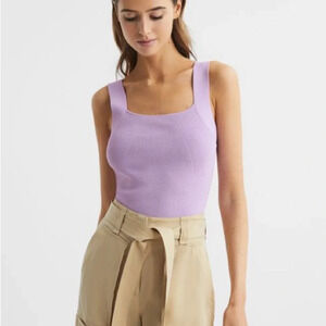 Reiss Tamara Square Neck Ribbed Tank Size XL Lilac Purple NWT